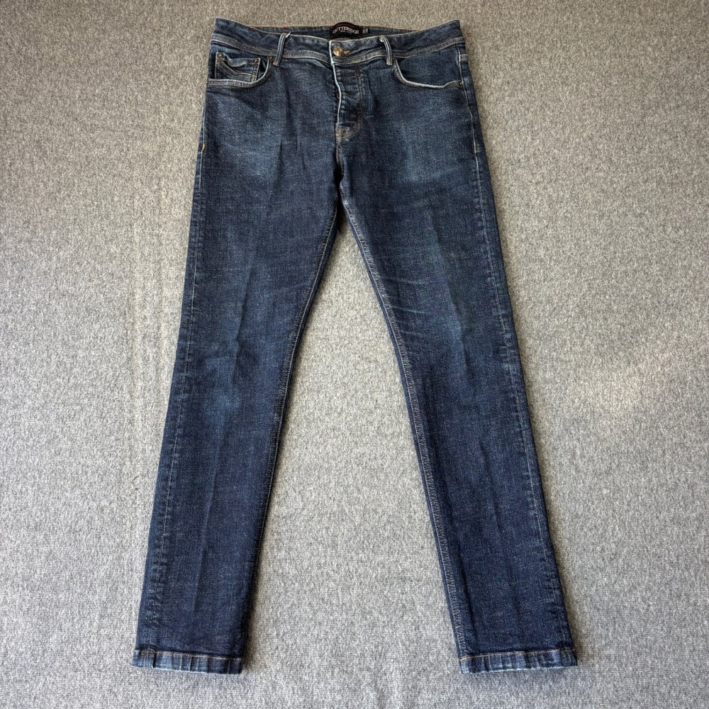 Gutteridge Men Dark Wash Slim Fit‎ Selvedge Jeans  38X31 Blue Denim